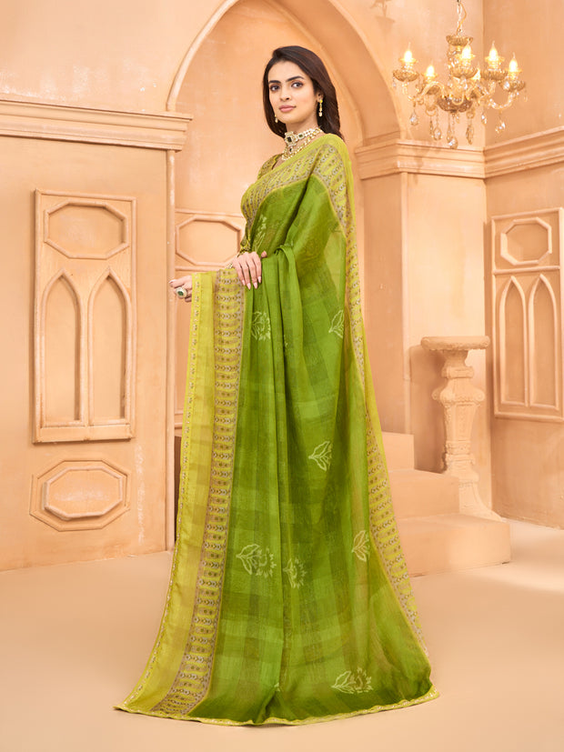 Laxmipati Tohfa Floral Printed Silk Saree in Green Color
