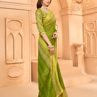 Laxmipati Tohfa Floral Printed Silk Saree in Green Color