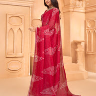 Laxmipati Tohfa Geometric Printed Chiffon Saree in Red Color