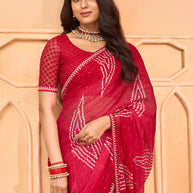 Laxmipati Tohfa Geometric Printed Chiffon Saree in Red Color