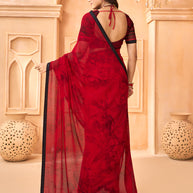 Laxmipati Tohfa Floral Printed Georgette Saree in Red Color