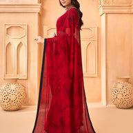 Laxmipati Tohfa Floral Printed Georgette Saree in Red Color