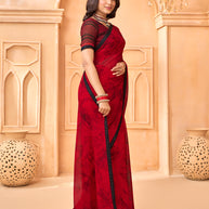 Laxmipati Tohfa Floral Printed Georgette Saree in Red Color