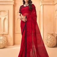 Laxmipati Tohfa Floral Printed Georgette Saree in Red Color