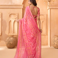 Laxmipati Tohfa Abstract Printed Chiffon Saree in Pink Color