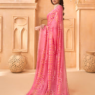 Laxmipati Tohfa Abstract Printed Chiffon Saree in Pink Color