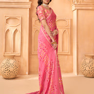 Laxmipati Tohfa Abstract Printed Chiffon Saree in Pink Color