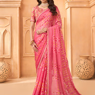 Laxmipati Tohfa Abstract Printed Chiffon Saree in Pink Color