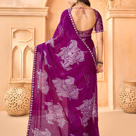 Laxmipati Tohfa Floral Printed Chiffon Saree in Purple Color