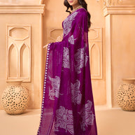 Laxmipati Tohfa Floral Printed Chiffon Saree in Purple Color