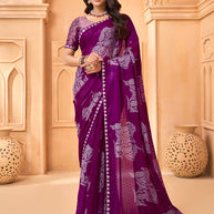 Laxmipati Tohfa Floral Printed Chiffon Saree in Purple Color