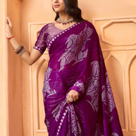 Laxmipati Tohfa Floral Printed Chiffon Saree in Purple Color