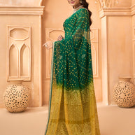 Laxmipati Tohfa Bandhani Printed Georgette Saree in Green Color