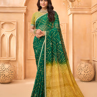 Laxmipati Tohfa Bandhani Printed Georgette Saree in Green Color