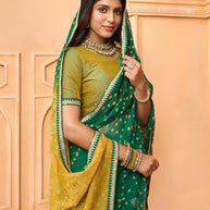 Laxmipati Tohfa Bandhani Printed Georgette Saree in Green Color