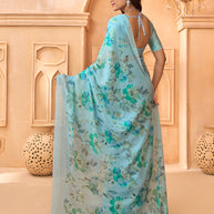 Laxmipati Tohfa Floral Printed Silk Saree in Blue Color