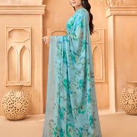 Laxmipati Tohfa Floral Printed Silk Saree in Blue Color