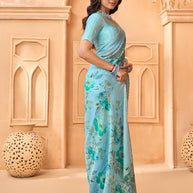 Laxmipati Tohfa Floral Printed Silk Saree in Blue Color