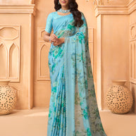 Laxmipati Tohfa Floral Printed Silk Saree in Blue Color