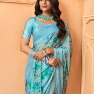 Laxmipati Tohfa Floral Printed Silk Saree in Blue Color