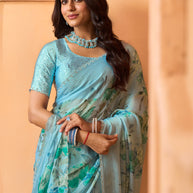 Laxmipati Tohfa Floral Printed Silk Saree in Blue Color