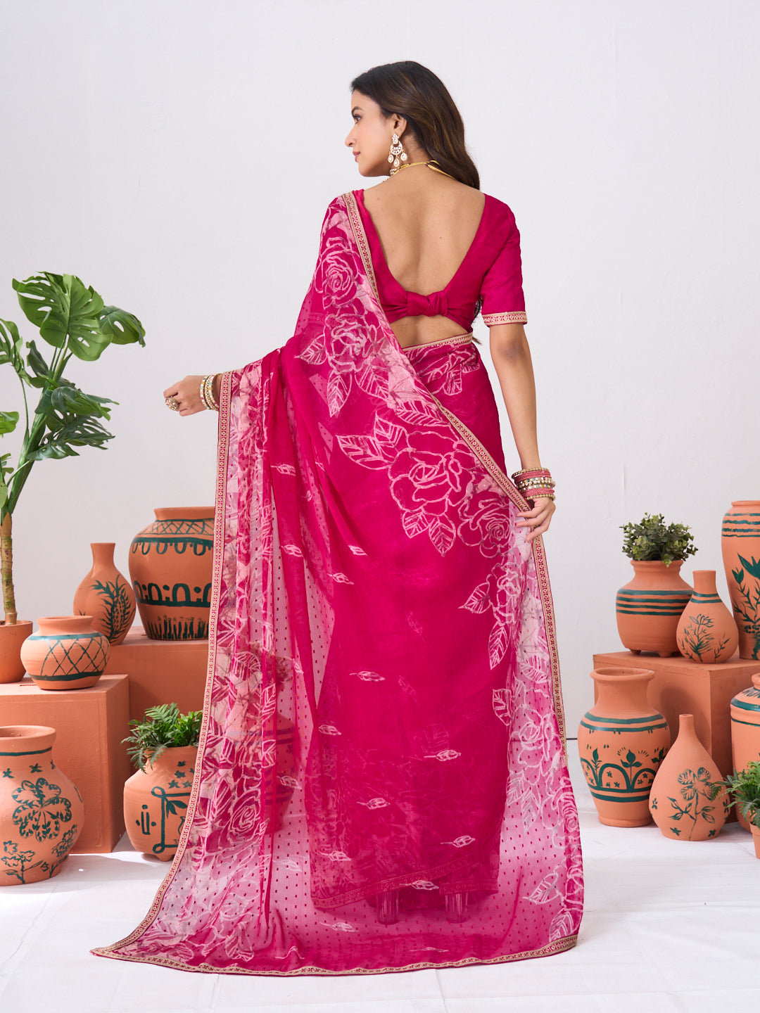 Laxmipati Ishita Pink Floral Printed Silk Saree