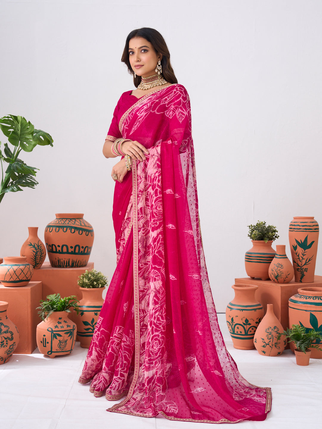 Laxmipati Ishita Pink Floral Printed Silk Saree