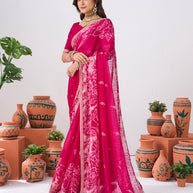 Laxmipati Ishita Pink Floral Printed Silk Saree