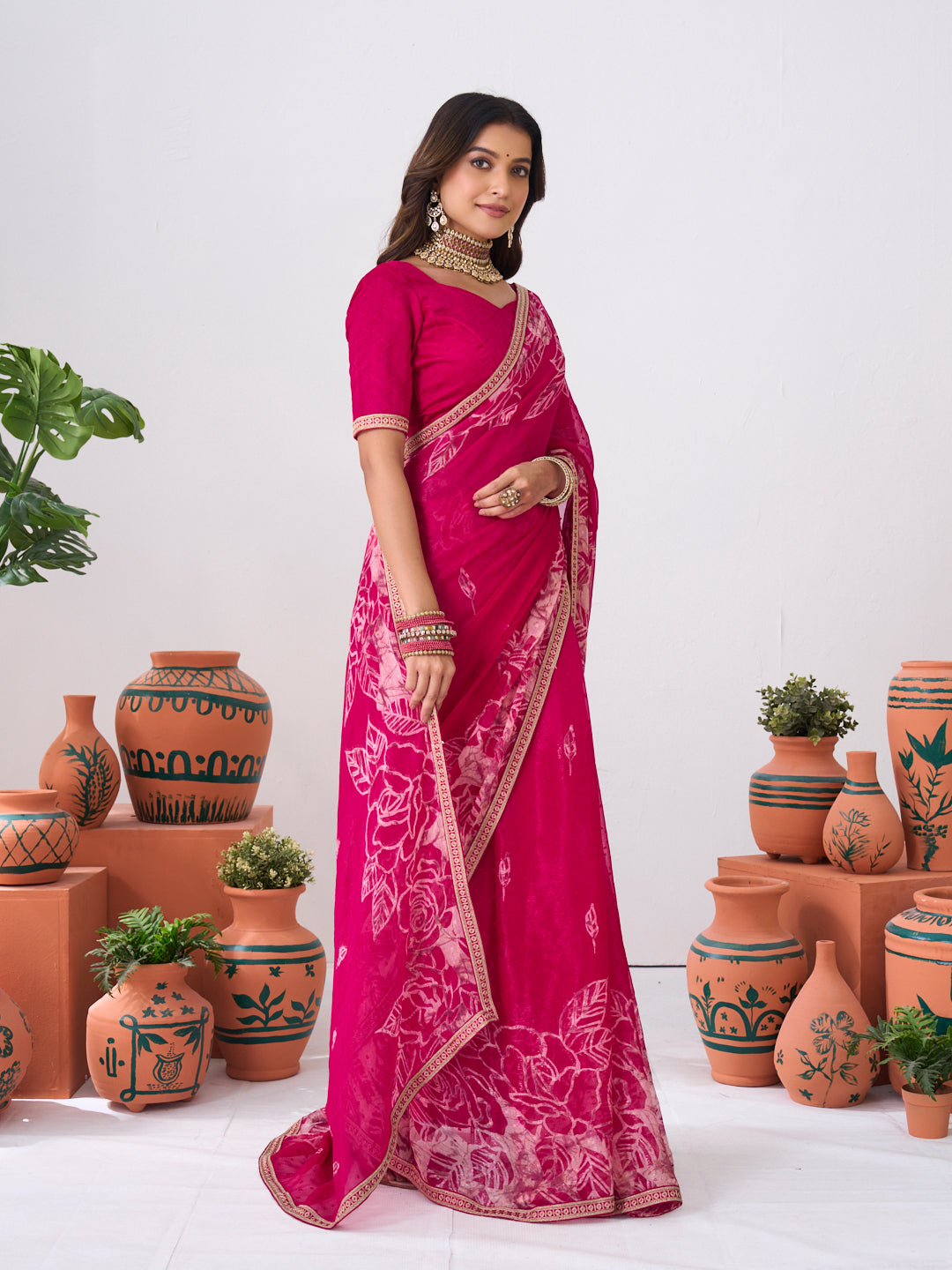 Laxmipati Ishita Pink Floral Printed Silk Saree