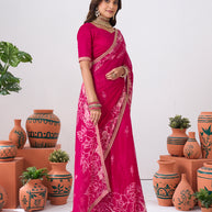 Laxmipati Ishita Pink Floral Printed Silk Saree