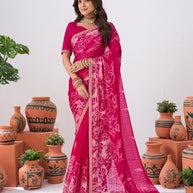 Laxmipati Ishita Pink Floral Printed Silk Saree