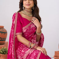 Laxmipati Ishita Pink Floral Printed Silk Saree