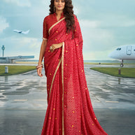 Laxmipati Raadhika Red Bandhani Print Chiffon Saree