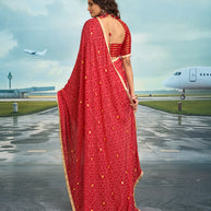 Laxmipati Raadhika Red Bandhani Print Chiffon Saree