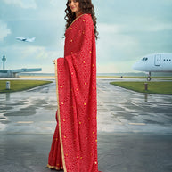 Laxmipati Raadhika Red Bandhani Print Chiffon Saree