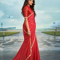 Laxmipati Raadhika Red Bandhani Print Chiffon Saree