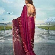 Laxmipati Raadhika Wine Geometric Print Chiffon Saree