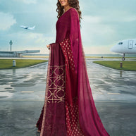 Laxmipati Raadhika Wine Geometric Print Chiffon Saree