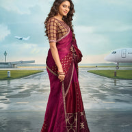 Laxmipati Raadhika Wine Geometric Print Chiffon Saree