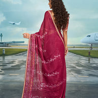 Laxmipati Raadhika Wine Chevron Print Chiffon Saree