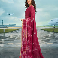 Laxmipati Raadhika Wine Chevron Print Chiffon Saree