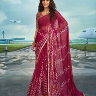 Laxmipati Raadhika Wine Chevron Print Chiffon Saree