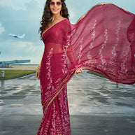 Laxmipati Raadhika Wine Chevron Print Chiffon Saree