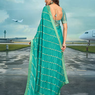 Laxmipati Raadhika Turquoise Blue Chevron Print Silk Saree