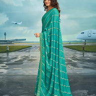 Laxmipati Raadhika Turquoise Blue Chevron Print Silk Saree