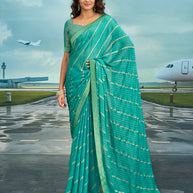 Laxmipati Raadhika Turquoise Blue Chevron Print Silk Saree