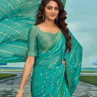 Laxmipati Raadhika Turquoise Blue Chevron Print Silk Saree
