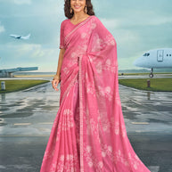 Laxmipati Raadhika Purple Floral Print Chiffon Saree