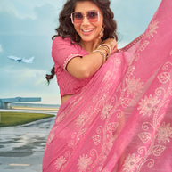 Laxmipati Raadhika Purple Floral Print Chiffon Saree