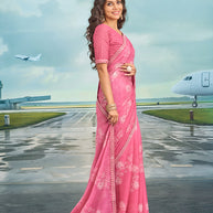 Laxmipati Raadhika Purple Floral Print Chiffon Saree